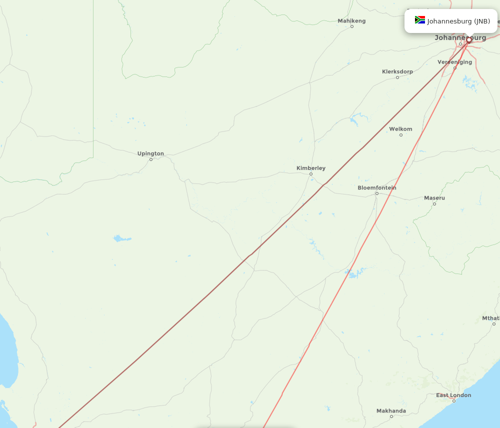 Johannesburg - Plettenberg Bay route map and flight paths