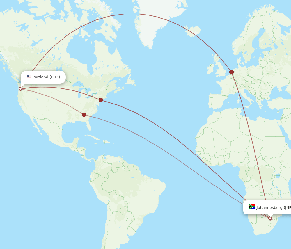 JNB-PDX flight routes