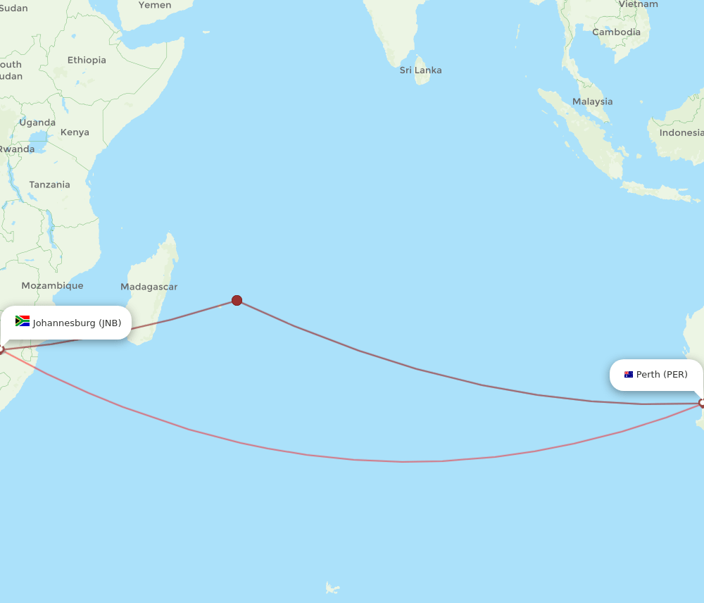 JNB-PER flight routes