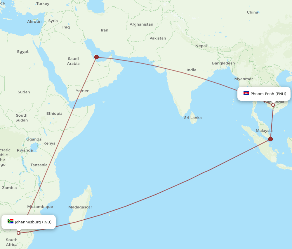 JNB to PNH flights and routes map