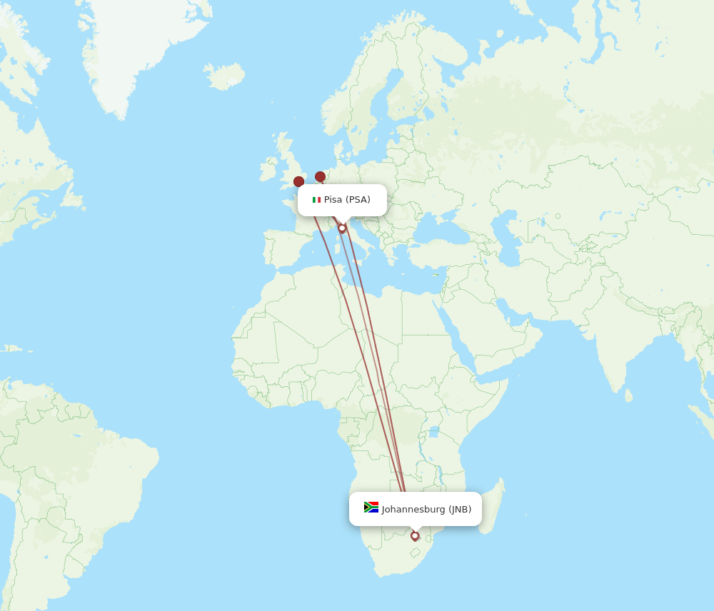 JNB to PSA flights and routes map