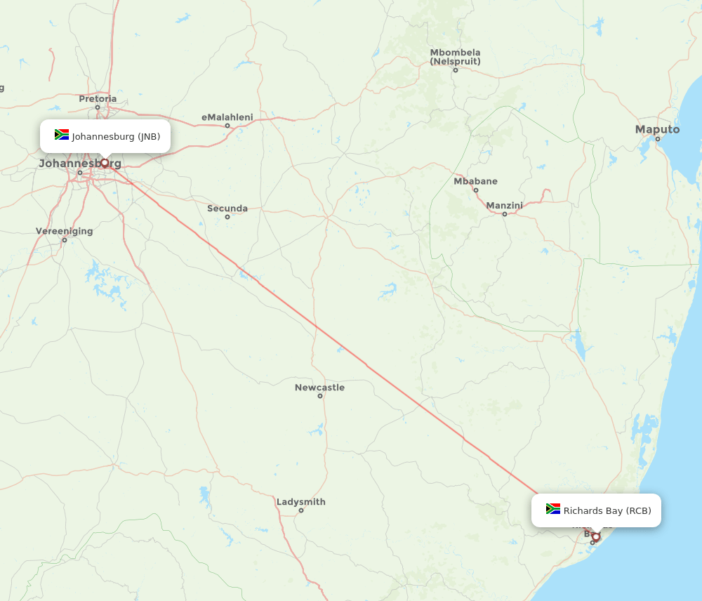 JNB to RCB flights and routes map