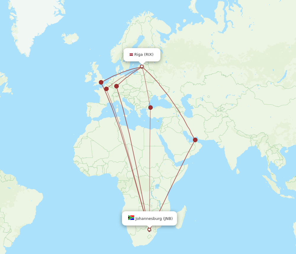 JNB-RIX flight routes