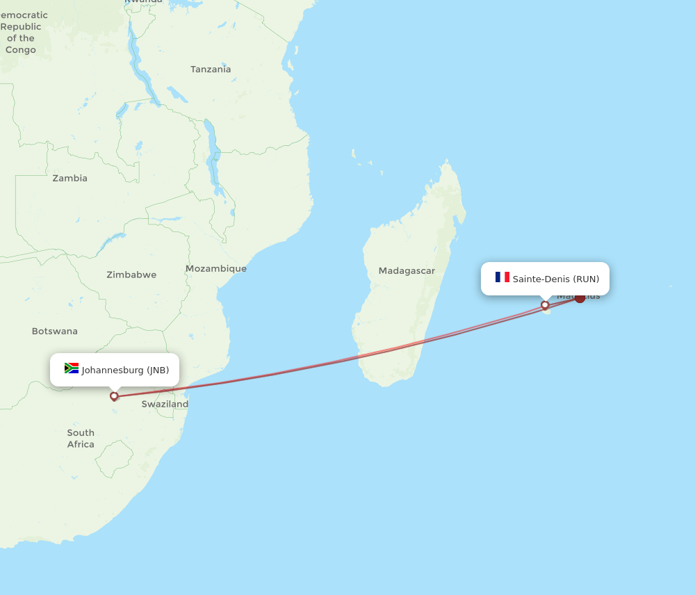 JNB-RUN flight routes