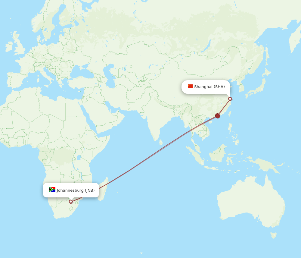 JNB-SHA flight routes