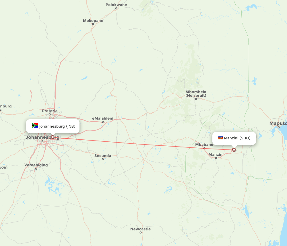 JNB to SHO flights and routes map