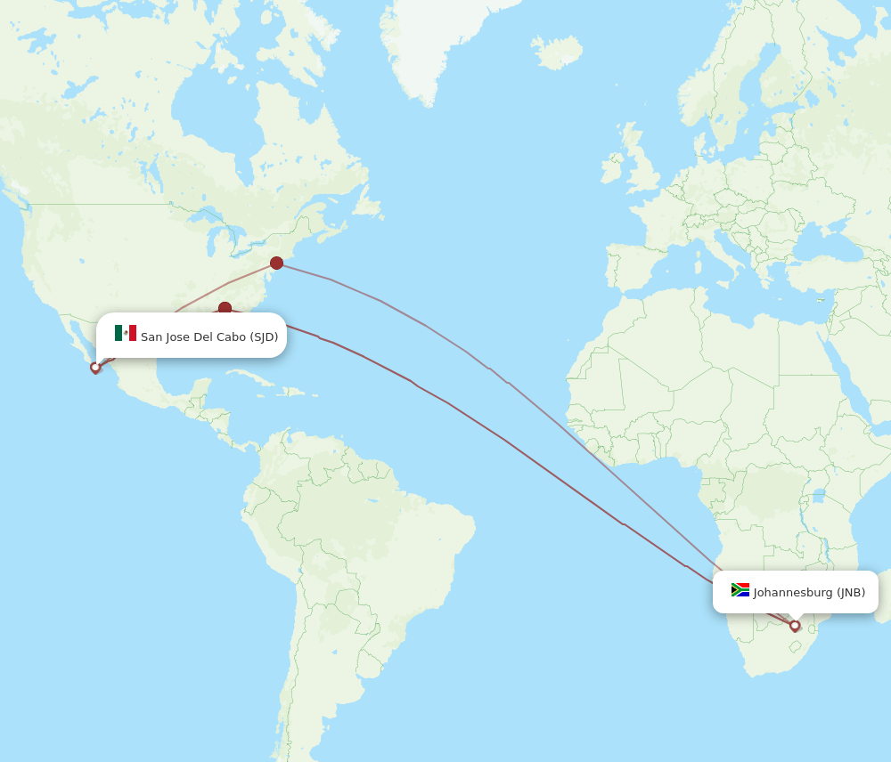 JNB to SJD flights and routes map