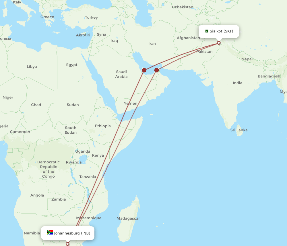 JNB-SKT flight routes