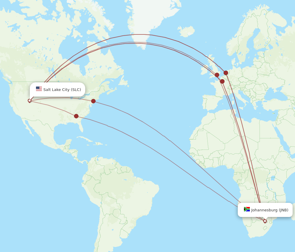 JNB-SLC flight routes