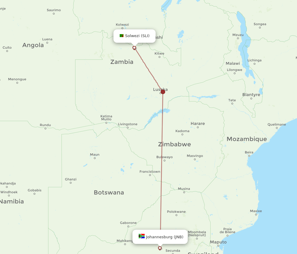 JNB to SLI flights and routes map