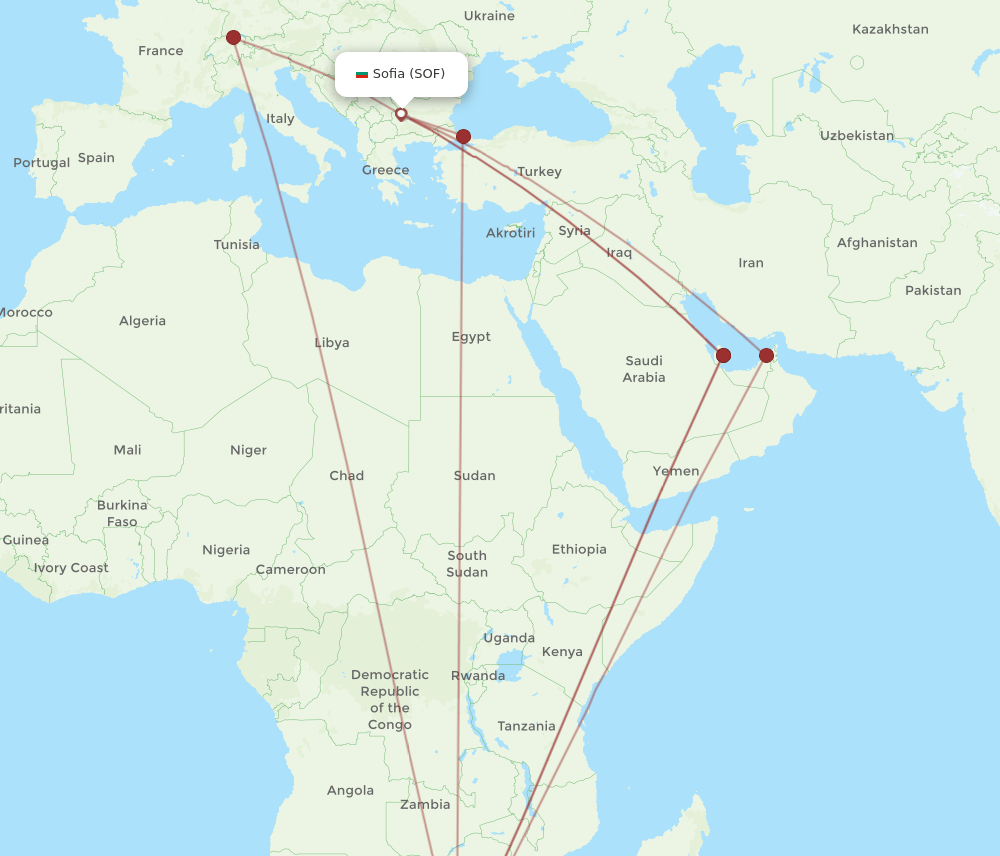JNB to SOF flights and routes map