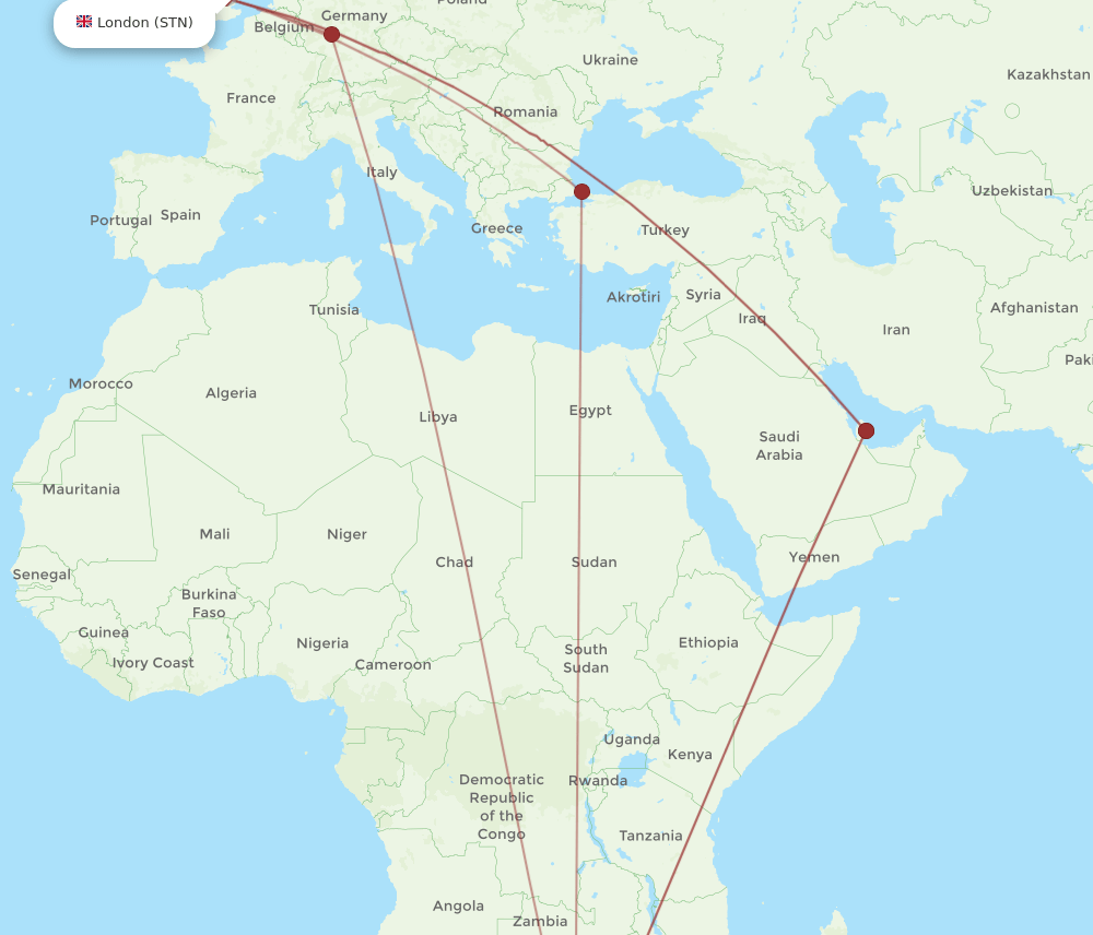 London - Johannesburg route map and flight paths