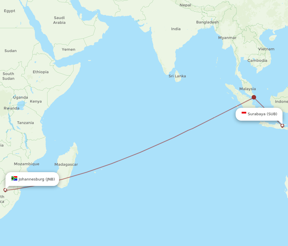 JNB-SUB flight routes