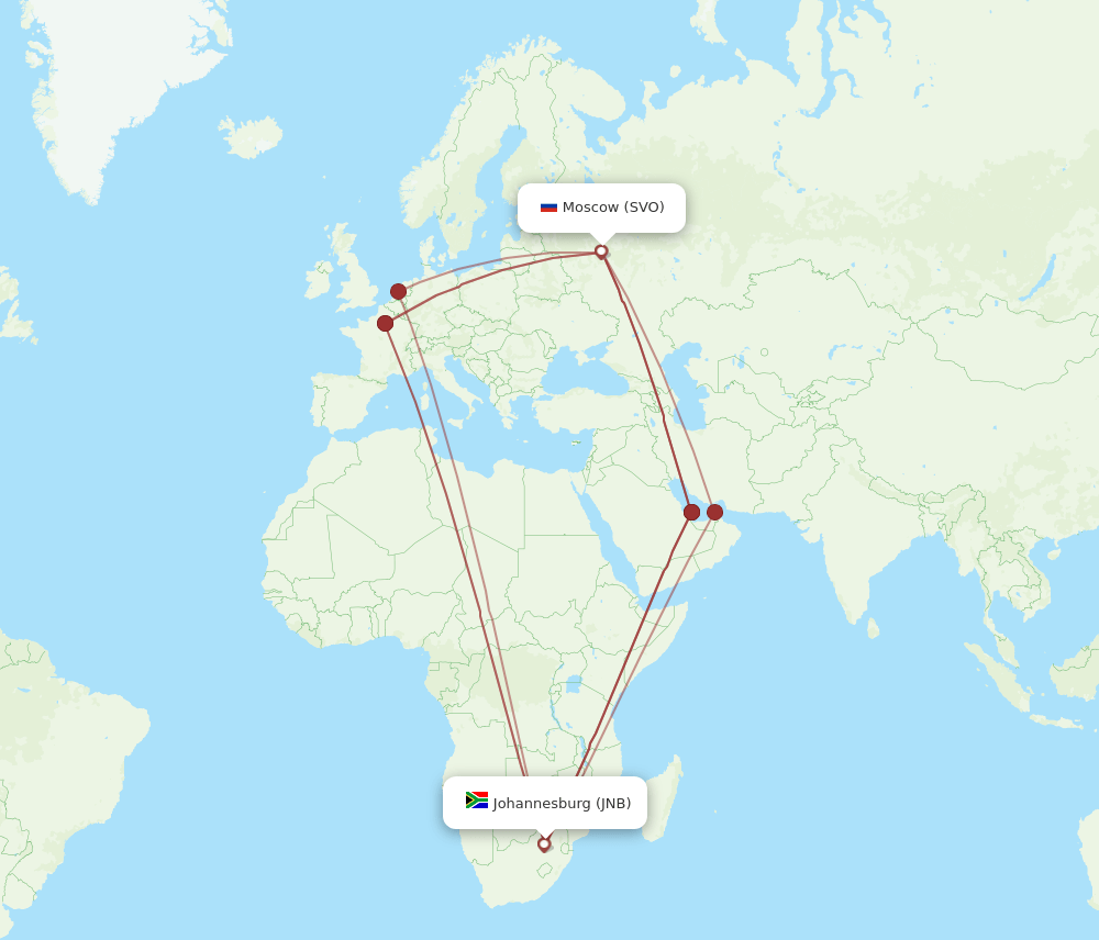 JNB-SVO flight routes