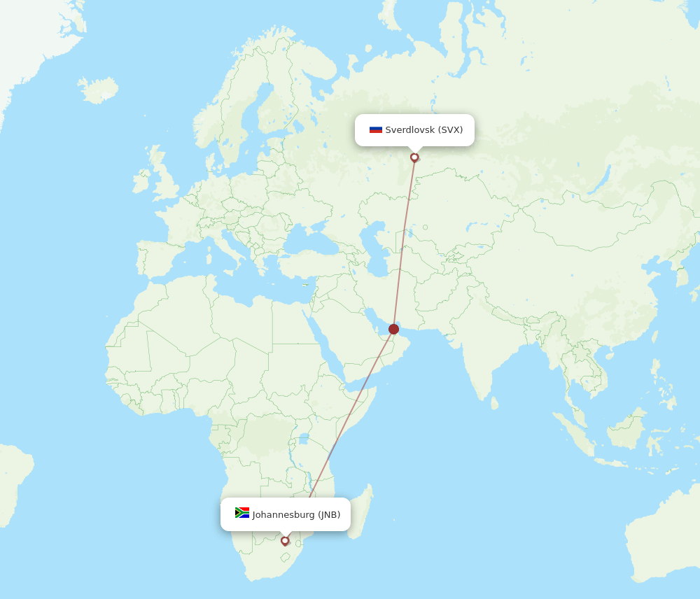 JNB to SVX flights and routes map