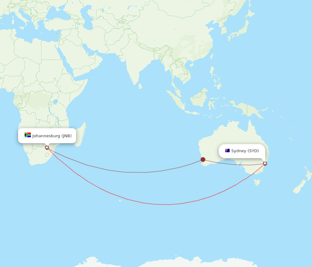 JNB-SYD flight routes