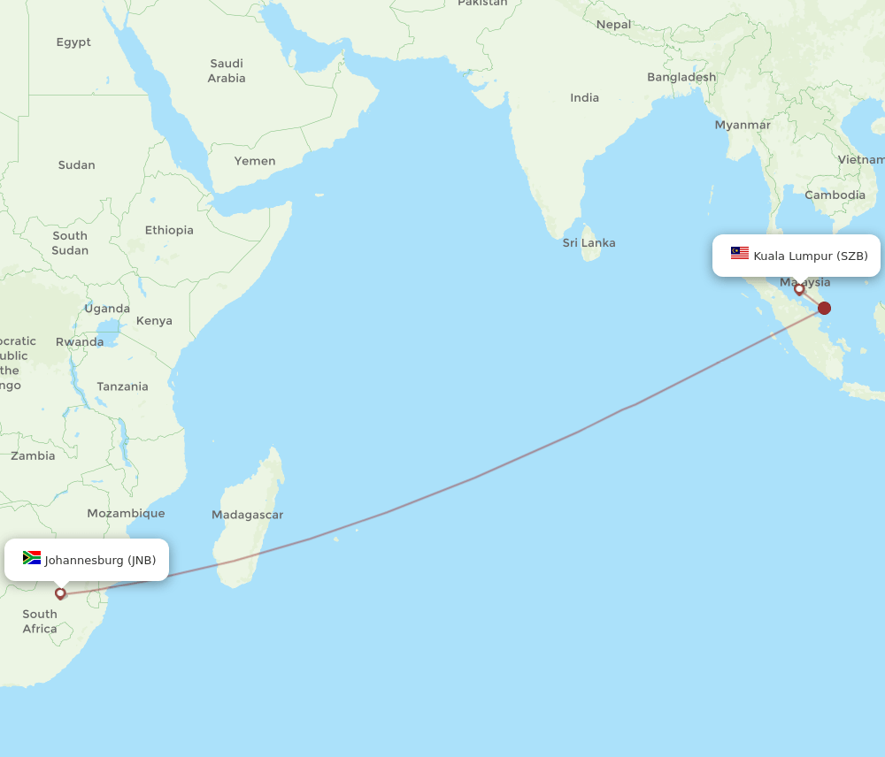 JNB-SZB flight routes