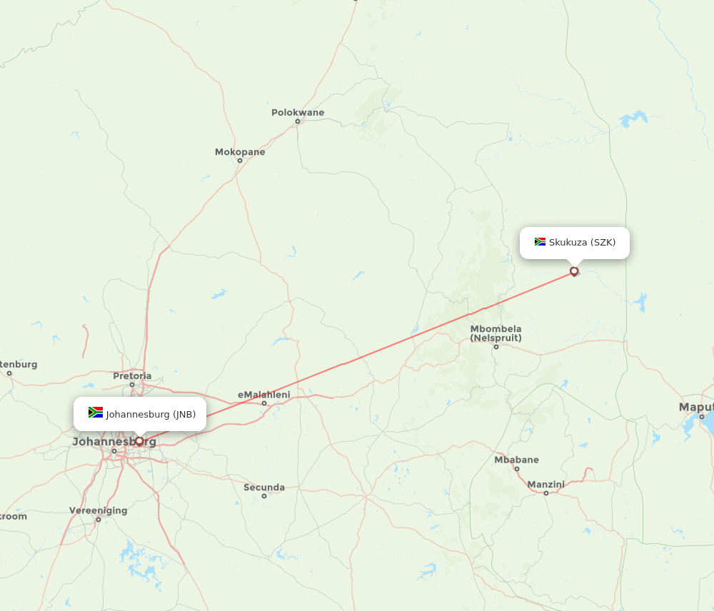 Johannesburg - Skukuza route map and flight paths