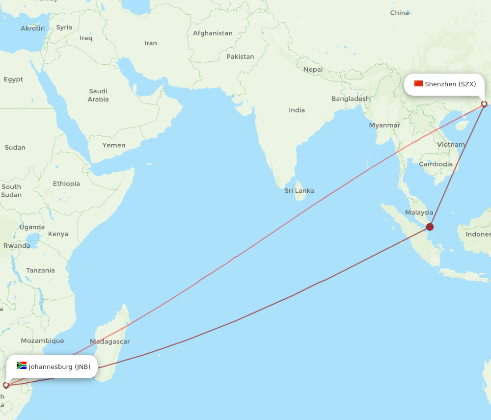 JNB-SZX flight routes