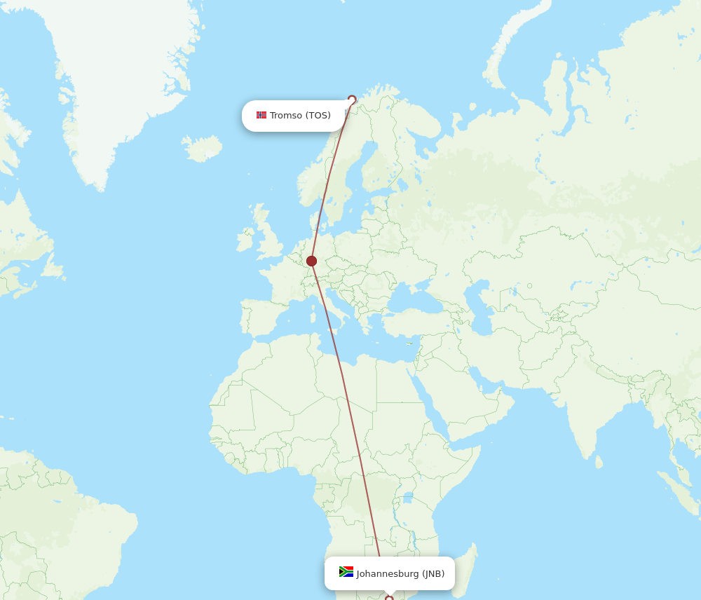 JNB to TOS flights and routes map