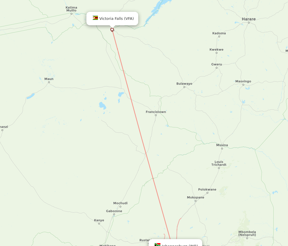 JNB to VFA flights and routes map