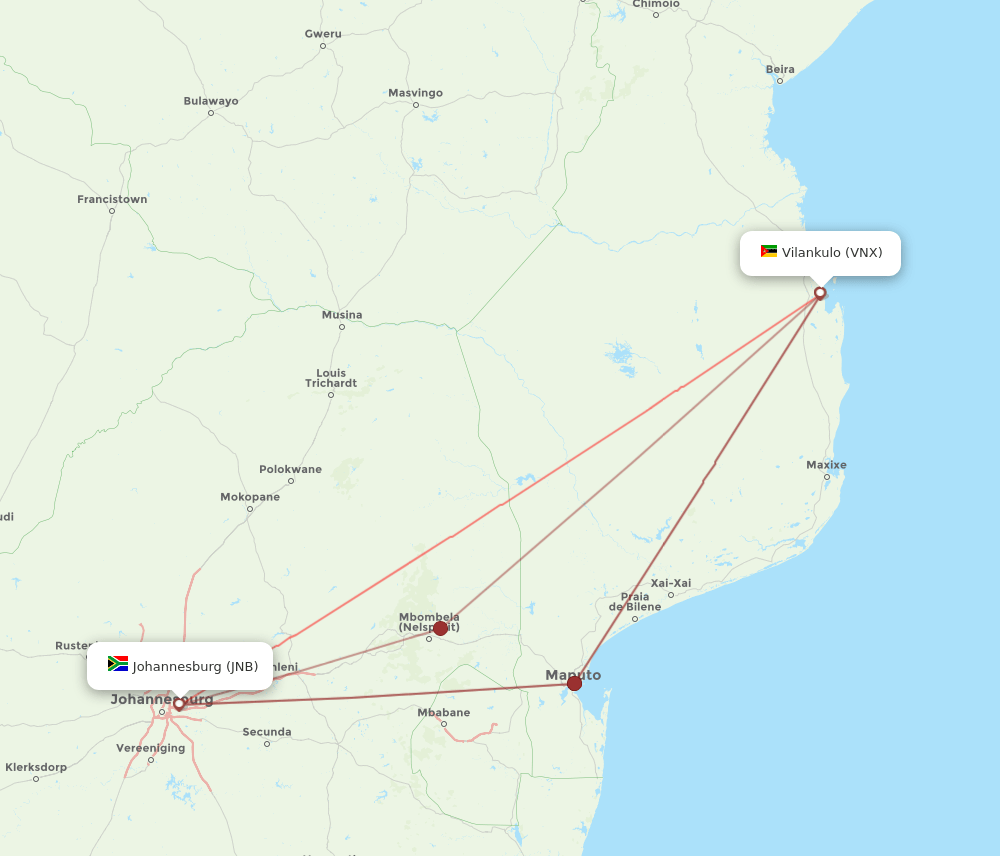 JNB to VNX flights and routes map