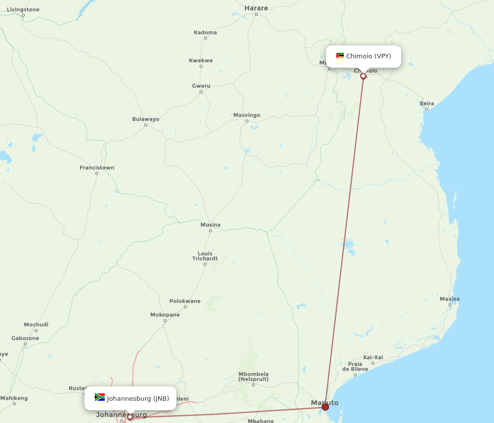 JNB-VPY flight routes