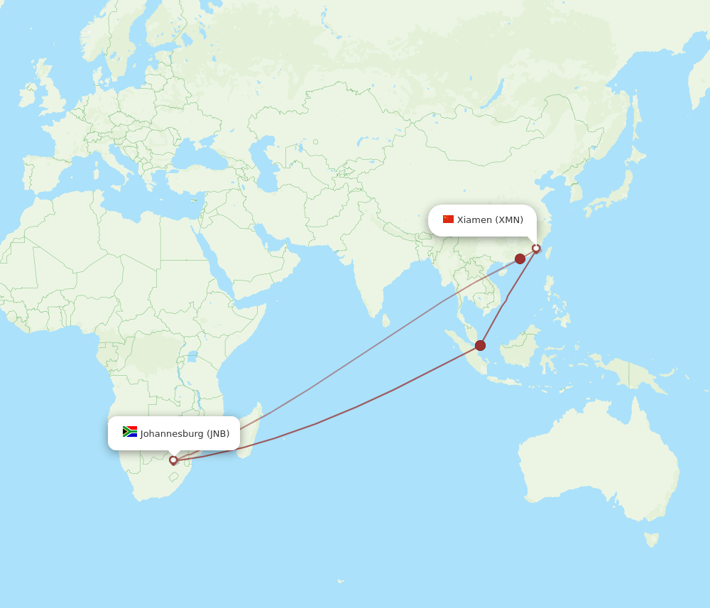 JNB-XMN flight routes