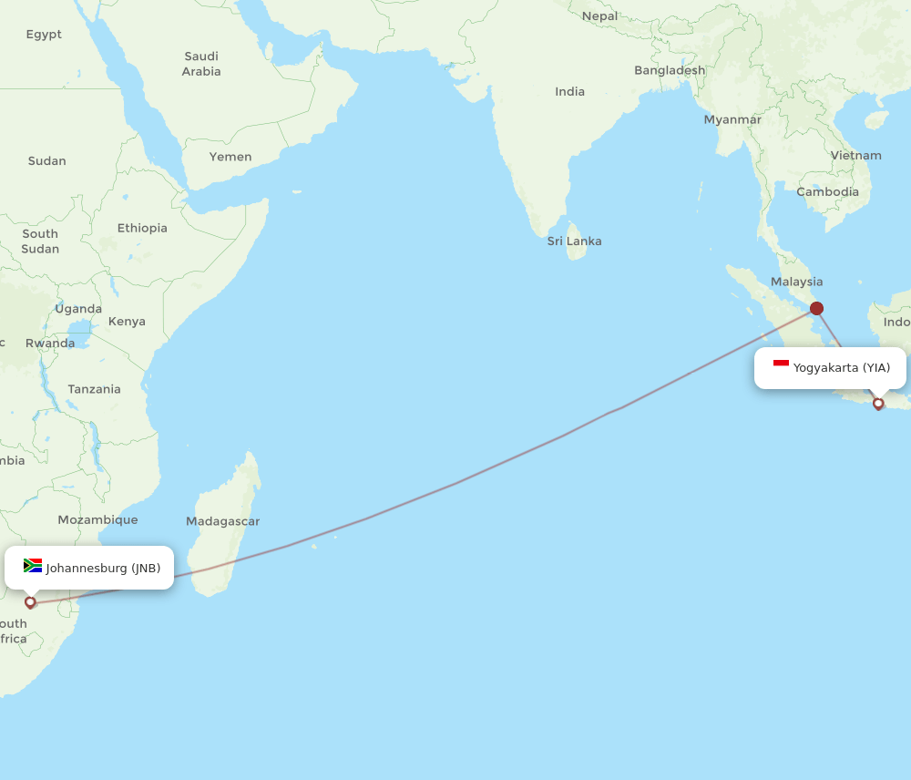 JNB-YIA flight routes