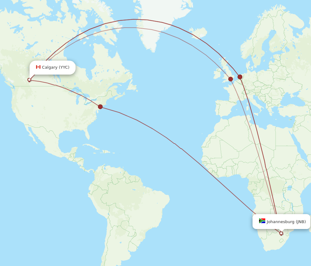 JNB-YYC flight routes