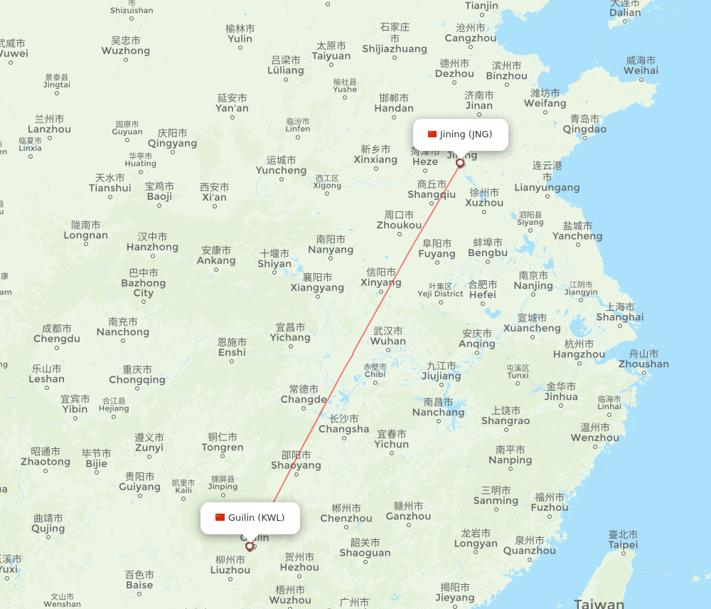 Jining - Guilin route map and flight paths