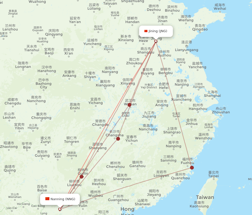 JNG to NNG flights and routes map