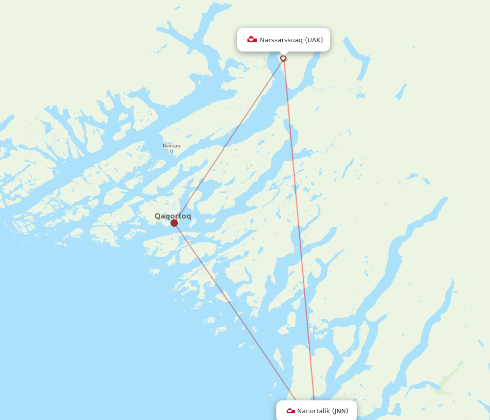 JNN to UAK flights and routes map