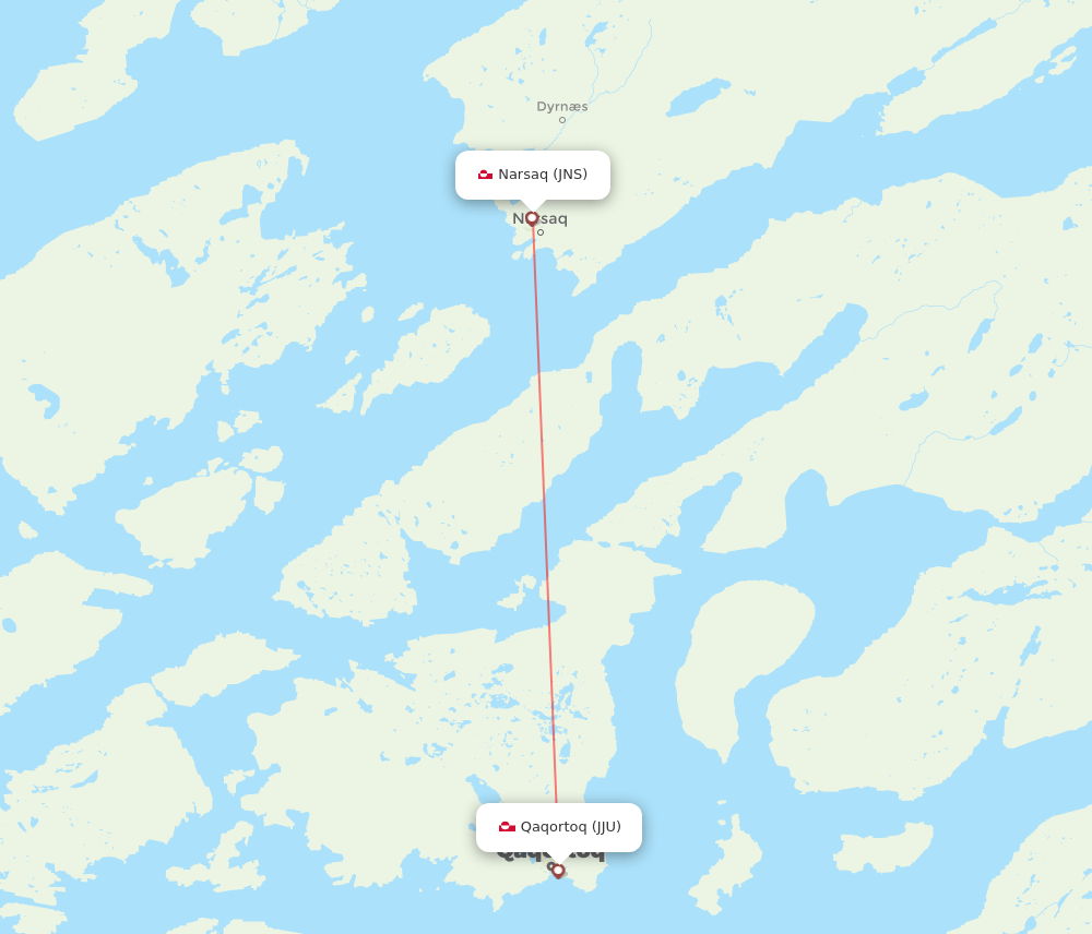 Narsaq - Qaqortoq route map and flight paths