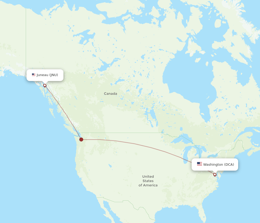 JNU to DCA flights and routes map