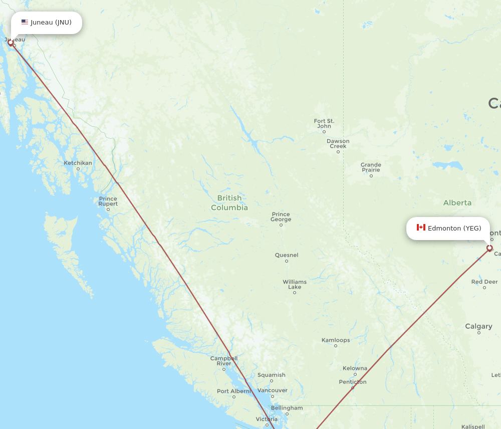 JNU to YEG flights and routes map