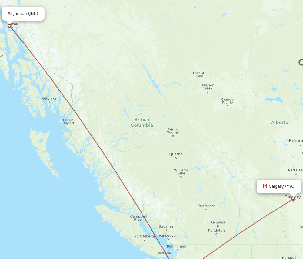YYC to JNU flights and routes map