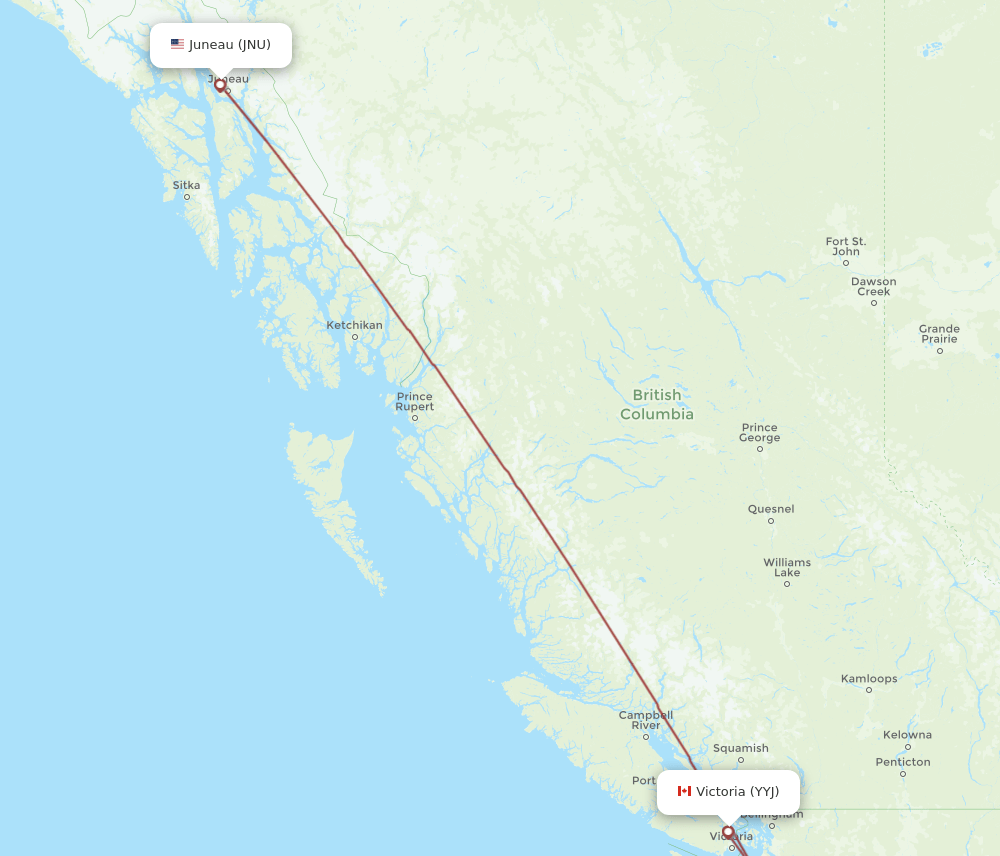 JNU to YYJ flights and routes map