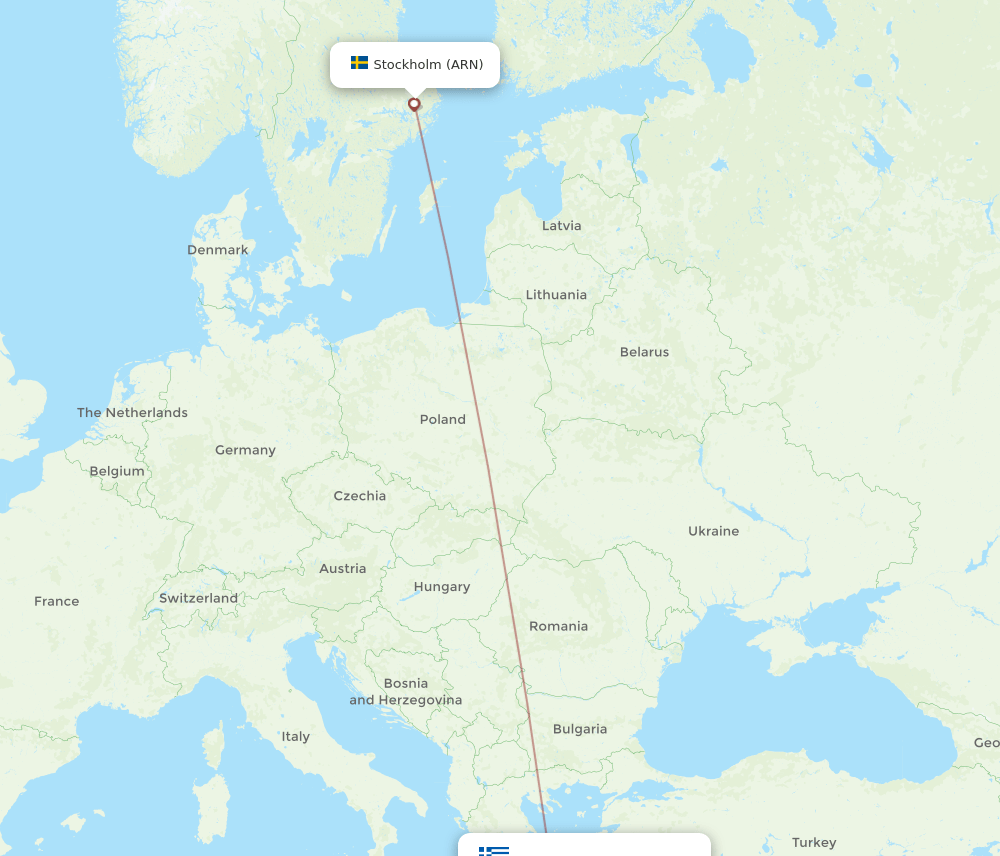 Stockholm - Naxos, Cyclades Islands route map and flight paths