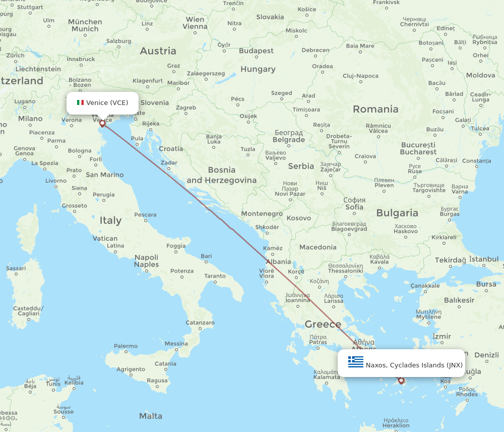 JNX to VCE flights and routes map