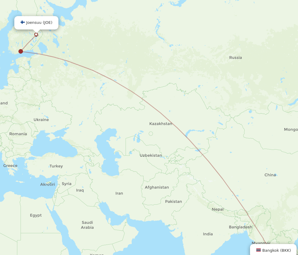 JOE to BKK flights and routes map