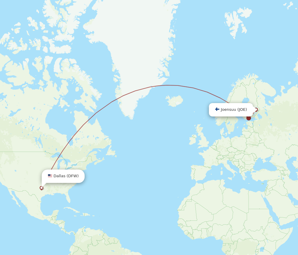 JOE to DFW flights and routes map