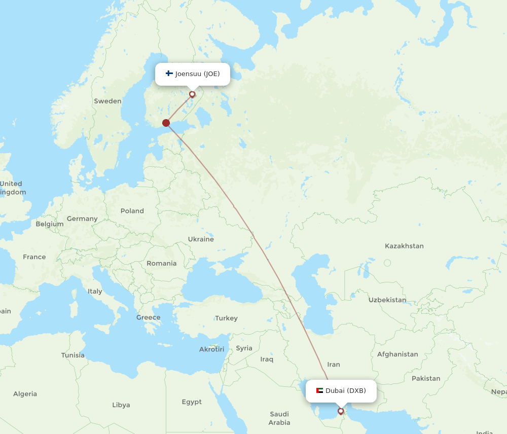 JOE-DXB flight routes