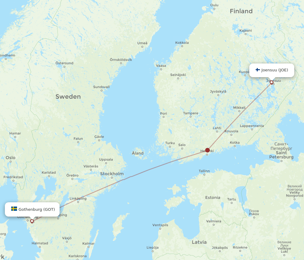 JOE to GOT flights and routes map