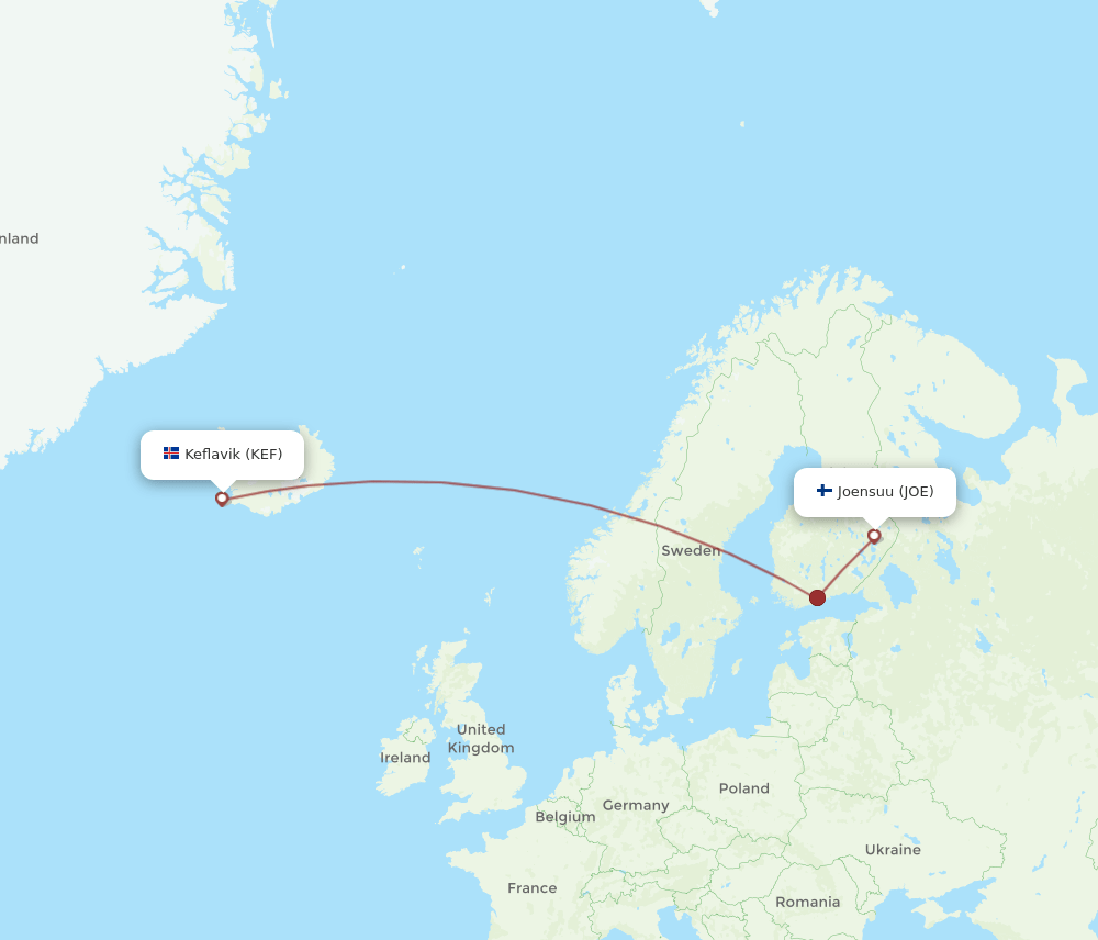 JOE-KEF flight routes