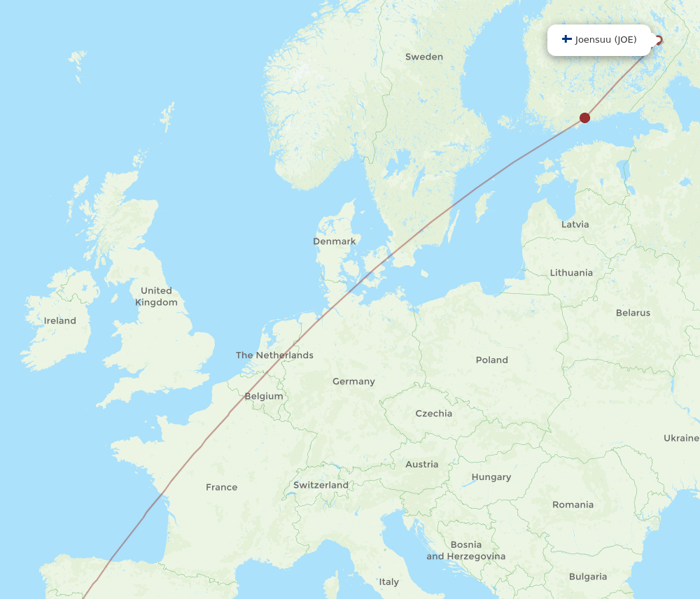 Lisbon - Joensuu route map and flight paths