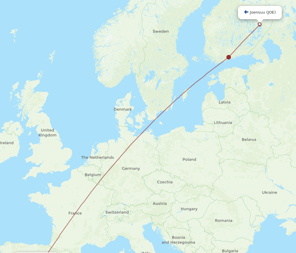 JOE to MAD flights and routes map