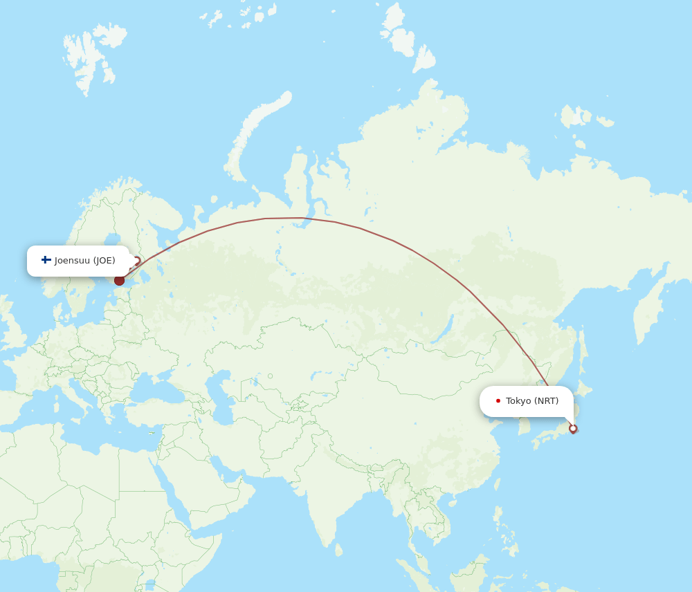 Tokyo - Joensuu route map and flight paths