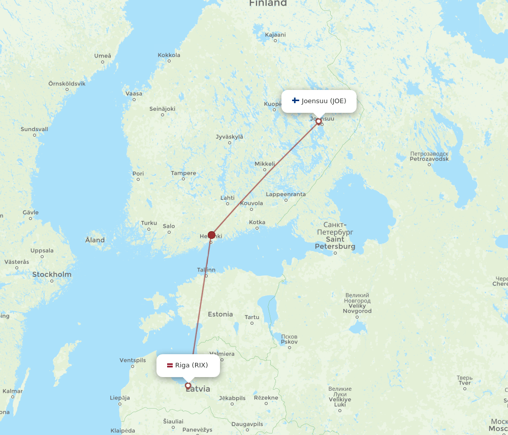 JOE to RIX flights and routes map