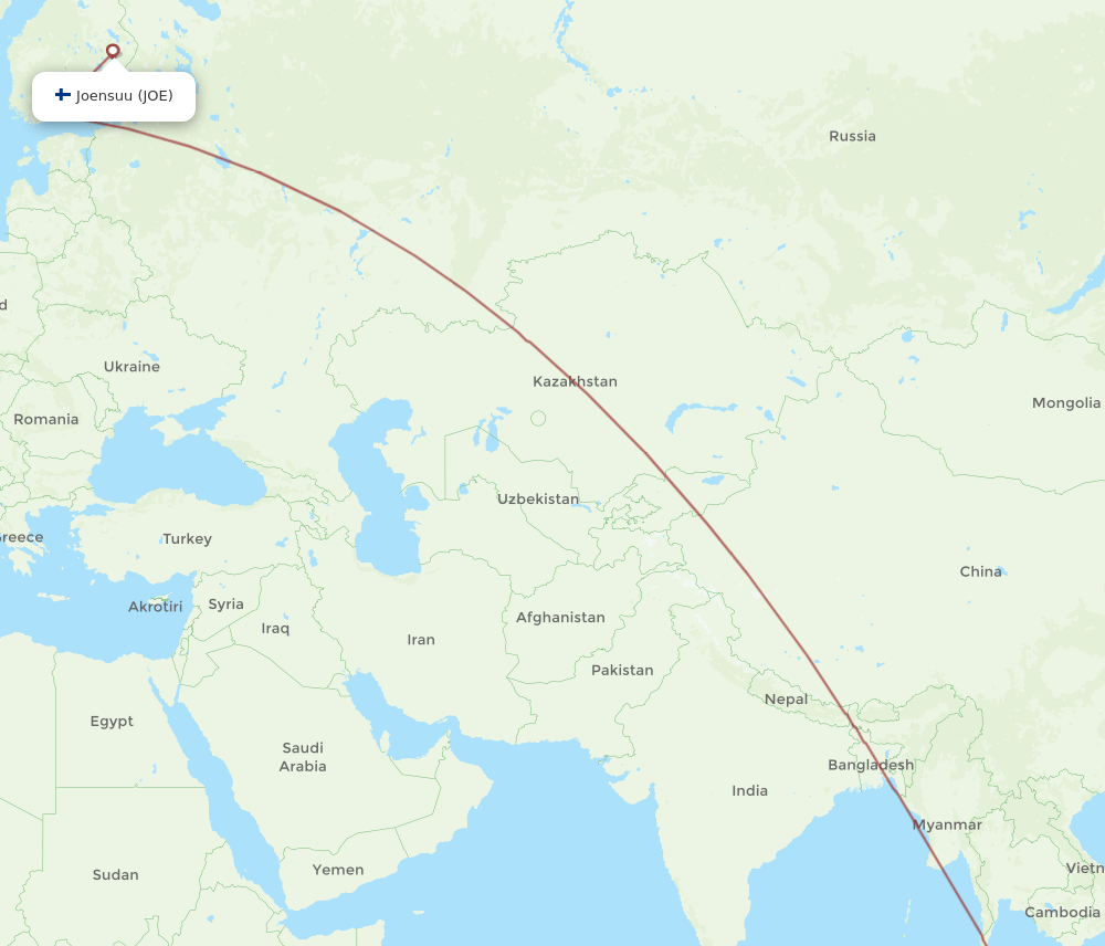 Singapore - Joensuu route map and flight paths